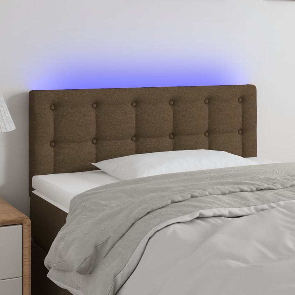 Vidaxl Čelo postele s LED tmavohendé 90x5x78/88 cm látka